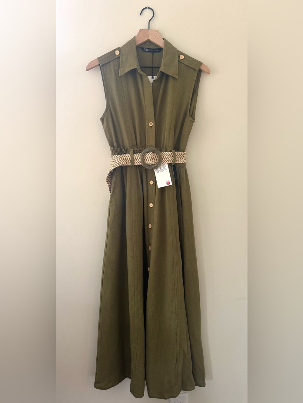 Zara Olive Green Sleeveless Dress
